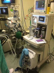 The anaesthetic machines and monitoring equipment in the QMH.