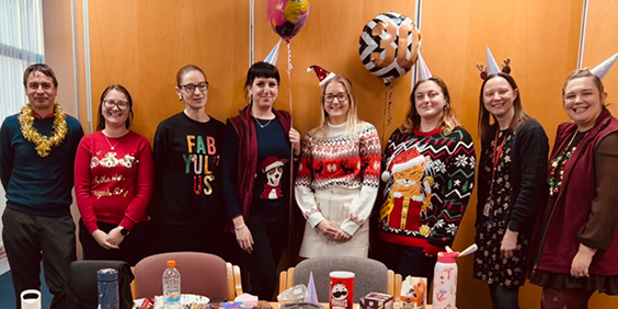 Members of The College of Animal Welfare staff taking part in Christmas Jumper Day