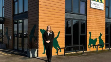 Laura Doran stood outside the veterinary practice she works at