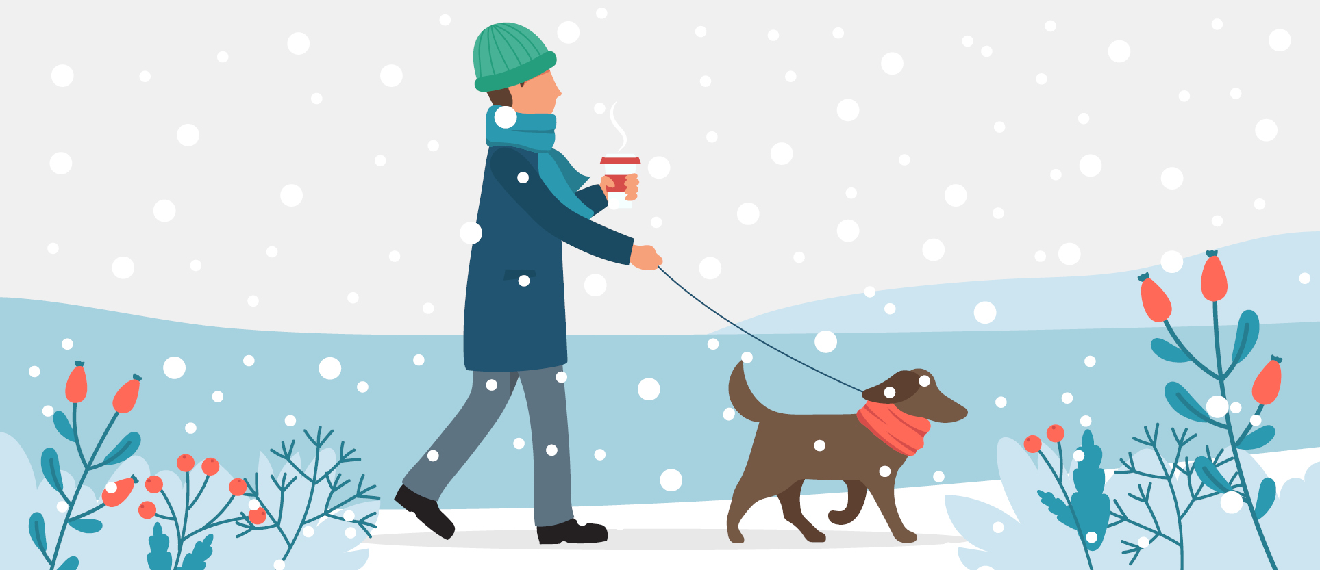 Person walking a dog in the snow