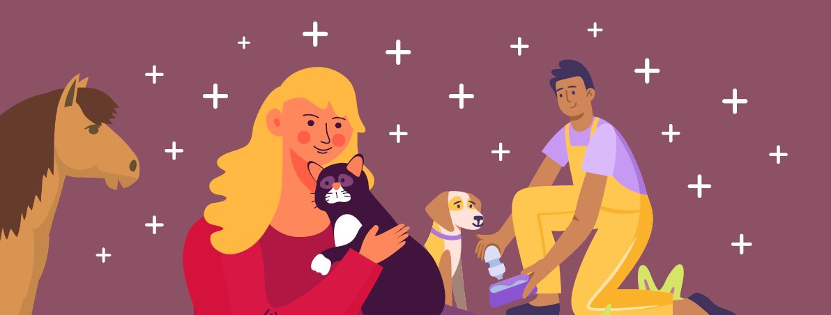 Man and woman with animals
