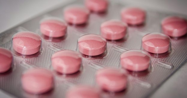 A strip of tablets